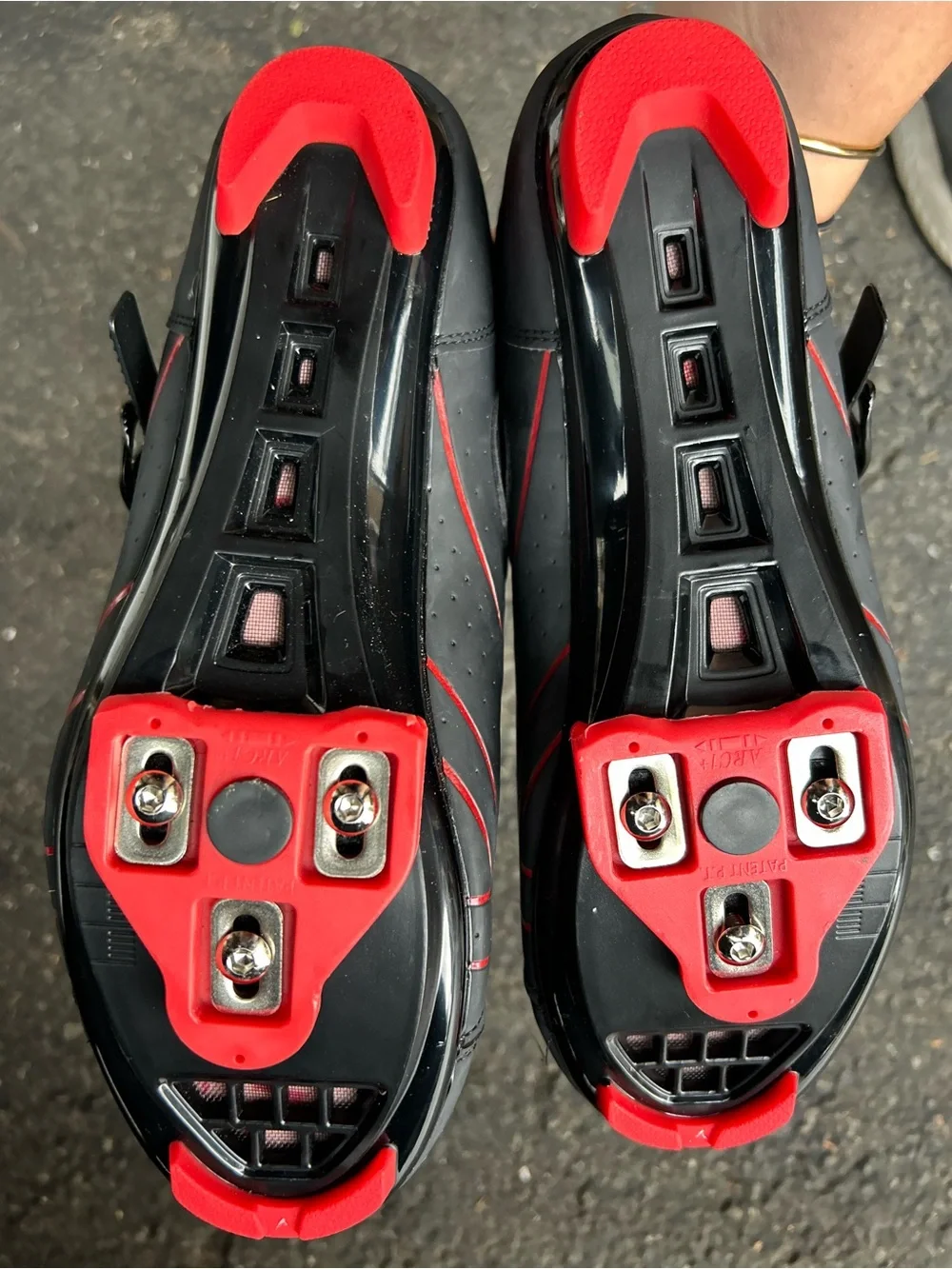 Black and Red Athletic Cycling Shoes - Secure Strap Closure